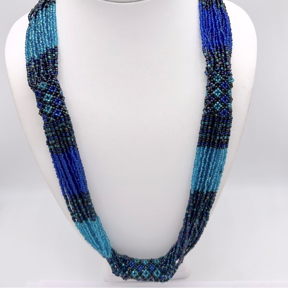 Artisan Shades of Blue Seed Bead Necklace